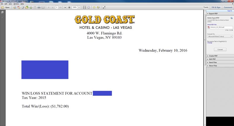 Casino Win Loss Statement Taxes